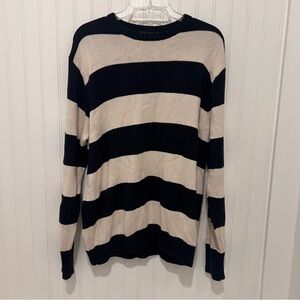 Striped Navy and Cream Oversized Knit Sweater OS Coastal Beach